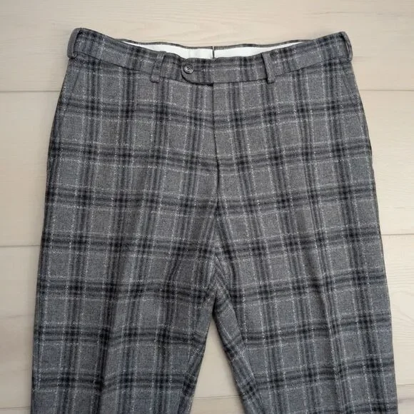 SuitSupply Brescia Dress Pants‎ Mens 32x28 Wool Cashmere Mohair Gray Plaid